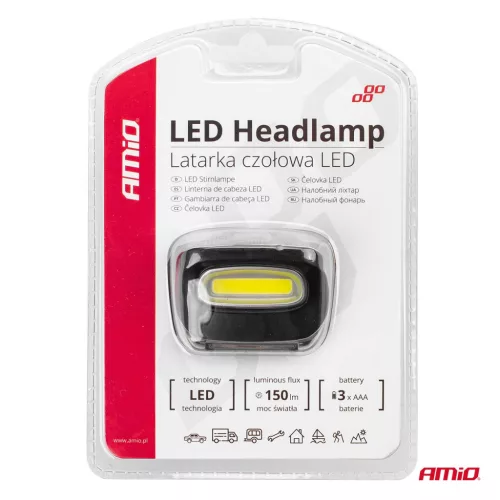 AMiO LED COB fejlámpa 3xAAA 150Flux IPX3 (02199)