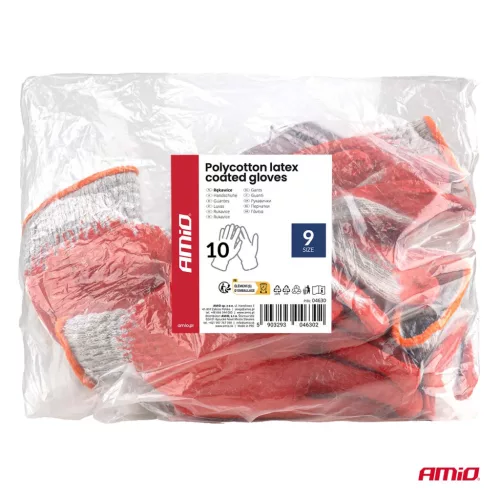 AMiO poliészter-pamut latexbevonatos kesztyű 10 db méret 9 (04630)