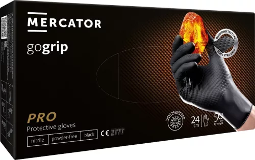 MERCATOR nitril kesztyű GoGrip fekete méret M, 50 db (MER20310)
