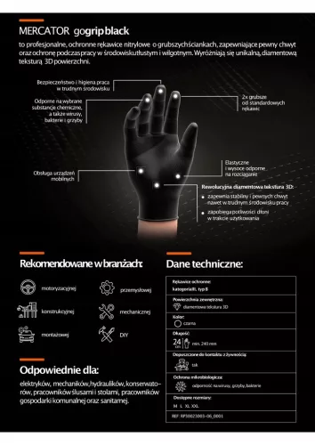 MERCATOR nitril kesztyű GoGrip fekete méret XXL, 50 db (MER20313)