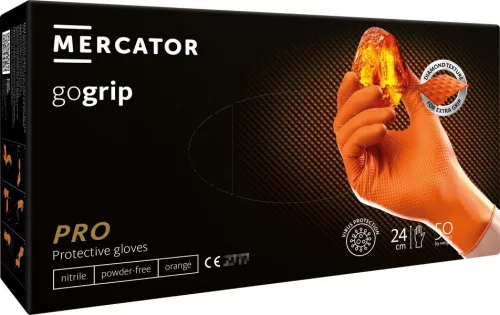 MERCATOR nitril kesztyű GoGrip narancssárga méret M, 50 db (MER20335)