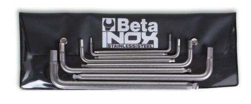 Beta 96BPINOX-AS/B8 7 darabos hatlapfejű hajlított belső kulcs gömbös szélekkel, rozsdamentes acélból, tasakban (000962000)