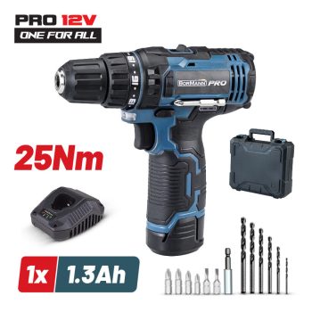   BORMANN Pro akkumulátoros fúró-csavarozógép 12V, Li-Ion, 1x1,3Ah, 25Nm (BBP2100)