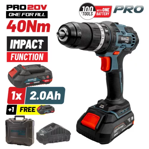 BORMANN Pro Akkumulátoros ütvefúró 20V, 40Nm, 1x2Ah Li-Ion Akku (BBP3050)