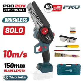  BORMANN Pro BBP3917C AKKUS MINI LÁNCFŰRÉSZ 20V, SZÉNKEFEMENTES, VEZETÉK 15cm, 1kg, 1/4'' 1,1mm 37 láncszem, 10m/s, csak gép  (BBP3917C)