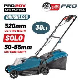   BORMANN Pro SZÉNKEFE NÉLKÜLI FŰNYÍRÓ, 20V, Li-Ion, VÁGÁS. SZÉLESSÉG 32cm, TARTÁLY 30L, ADJ. MAGASSÁG 30-55mm, KEREKEK 130/130mm, (BBP4160)