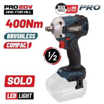   BORMANN Pro Ütvecsavarozó KOMPAKT, KEFE NÉLKÜLI 20V, Li-Ion, 400ΝΜ, 0-1800/0-2200/0-2600rpm - akku és töltő nélkül (BBP5123)