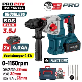   BORMANN Pro Akkus SDS Plus fúrókalapács 20 V, 3,5 J, szénkefementes, 2×4 Ah akkuval (BBP5316X44CA)