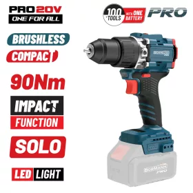   BORMANN Pro BBP5325 AKKUS ÜTVEFÚRÓ, KOMPAKT, SZÉNKEFEMENTES 20V, Li-ion, 90Nm, 2 SEBESSÉGFOKOZAT (BBP5325)