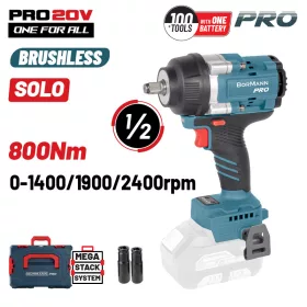   BORMANN Pro Akkus ütvecsavarozó 20 V, 800 Nm, 1/2", szénkefementes, kofferben (BBP5387CA)