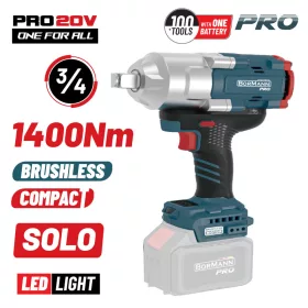   BORMANN Pro BBP5390 AKKUS  ÜTVECSAVAROZÓ 3/4", 20V, 1400 Nm,  Li-ion, SZÉNKEFEMENTES, 0-900/1200/1500ford/perc, SOLO (BBP5390)