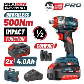   BORMANN PRO Akkus Ütvecsavarozó, Kompakt, szénkefe nélküli 20V, Li-Ion, 2x4.0Ah Akku+ töltő, 500Nm, Kofferben (BBP5422X44CA)