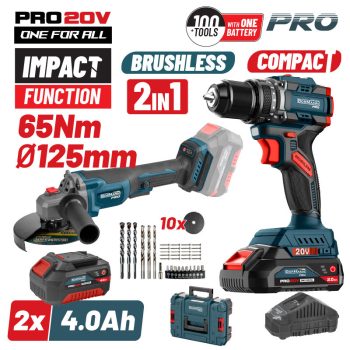  BORMANN PRO Akkus sarokcsiszoló 125mm és ütvefúró csavarozó készlet, 2x4aH 20V,  kofferben (BBP5433X44T2CA)