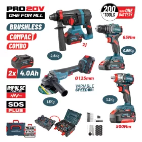   BORMANN Pro Akkus szerszámkészlet 20 V, 4 gépes, 2 × 4 Ah akkuval és MEGA STACK kofferrel (BBP5438X44T4CA)