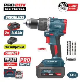   BORMANN Pro Akkus ütvefúró-csavarozó 20 V, 120 Nm, szénkefementes, 2 × 4 Ah akkuval és töltővel (BBP5451X44CA)
