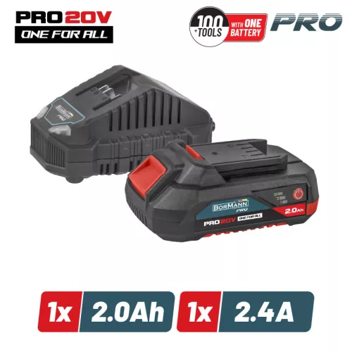 BORMANN Pro Akku program alapkészlet 20V, akkumulátor 2.0Ah és töltő 2.4A (BBP9920)