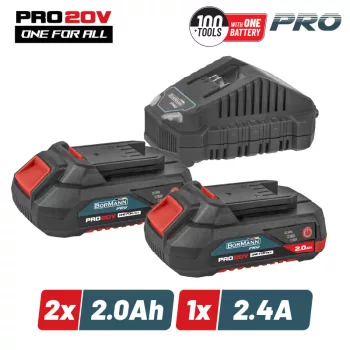   BORMANN Pro BBP9922 Kezdőkészlet 20 V, 2 db 2,0 Ah-s akkumulátor és 2,4 A-es töltő (BBP9922)