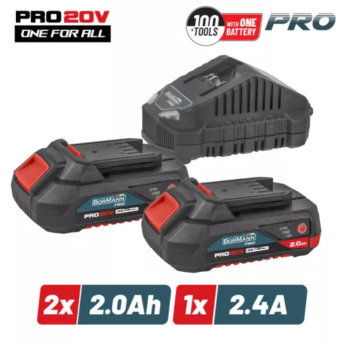 BORMANN Pro BBP9922 Kezdőkészlet 20 V, 2 db 2,0 Ah-s akkumulátor és 2,4 A-es töltő (BBP9922)