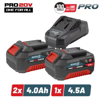   BORMANN Pro BBP9944 Akkumulátor induló KÉSZLET 20V, Akkumulátorok 2 db 4.0Ah akku  + TÖLTŐ 2.4A (BBP9944)