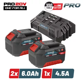   BORMANN Pro BBP9966 Akkumulátor készlet 20V, Akkumulátorok 2 db 6.0Ah akku + KETTŐS GYORSTÖLTŐ, Li-ion, 4.5A (BBP9966)