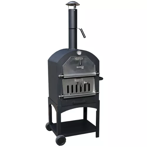 BORMANN ELITE HAGYOMÁNYOS FASZENES SÜTŐ PIZZA KŐVEL 34,5x50cm KEREKES,  TÜZELŐ TÁROLÓVAL (BBQ1960)