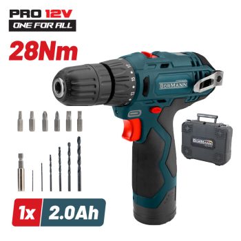   BORMANN Lite Akkumulátoros fúró 12V, Li-Ion, 1x2Ah akku, kofferben tartozékokkal (BCD2010)