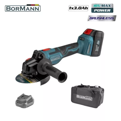 BORMANN Lite akkumulátoros szénkefementes sarokcsiszoló 20VMAX, Li-Ion, Φ125mm, 3500/6000/8500rpm, 1x3Ah akku (BCD2635)