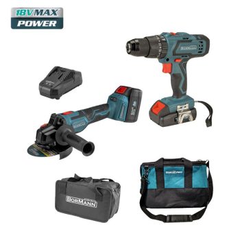   BORMANN Akkumulátoros sarokcsiszoló 20 V, li-ion, 125mm, 8500rpm + ütvefúró 18 V, li-ion, 50 Nm, 2 sebesség (BCD9021)