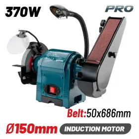   BORMANN Pro Asztali kettős köszörűgép 370 W, 150 mm, szalagcsiszolóval 50x686mm, világítással (BDT1535)