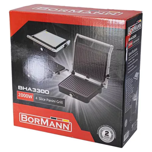 BORMANN ELITE Kontaktgrill szendvicssütő 2000 W, 30 × 24 cm tapadásmentes grill lappal  (BHA3300)