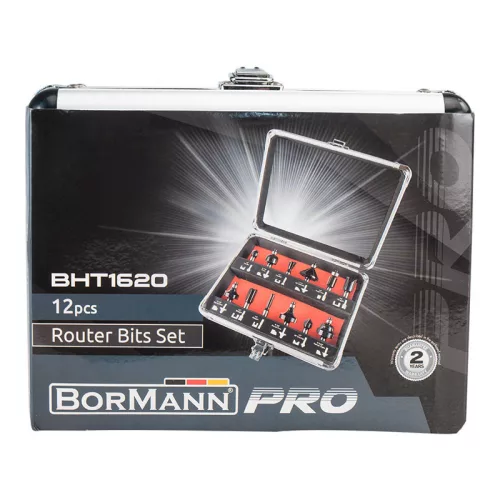 BORMANN Pro Felsőmaró kés készlet keményfém lapkákkal, 8 mm-es szárral, 12 részes (BHT1620)