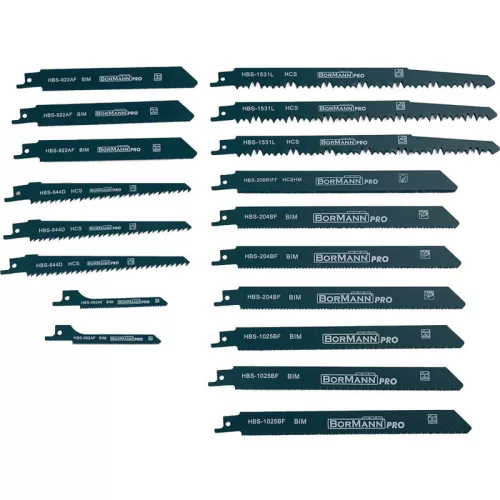 BORMANN Pro Orrfűrészlap / szablyafűrészlap készlet, 92–240 mm, CrV, BIM és HM kivitel, 18 részes (BHT1640)