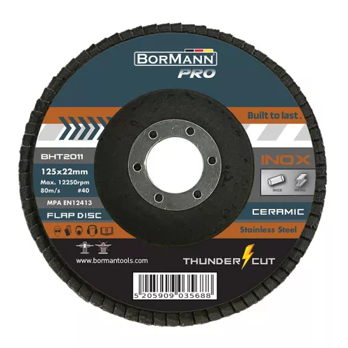 BORMANN Pro Csiszolókorong ''THUNDER-CUT" INOX KERÁMIA PENGÉKKEL Φ125x22 #40 (BHT2011)