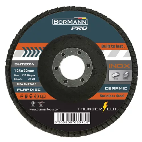 BORMANN Pro Csiszolókorong ''THUNDER-CUT" INOX KERÁMIA PENGÉKKEL Φ125x22 #120  (BHT2014)
