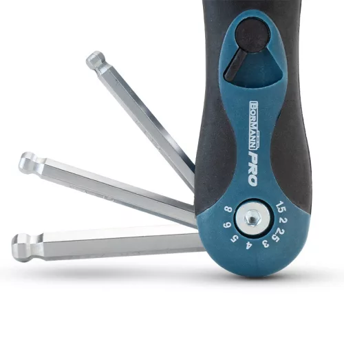 BORMANN Pro 8 DARABOS összecsukható IMBUSZ készlet, GÖMB VÉGGEL, 1,5-8MM (BHT7260)