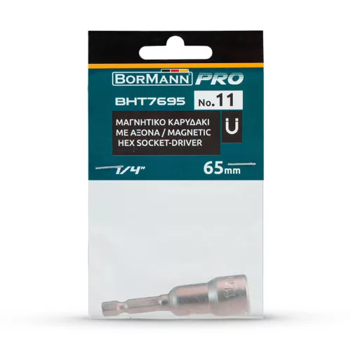 BORMANN Pro MÁGNESES fúróval hajtható dugókulcs 11mm, HOSSZ 65mm (BHT7695)