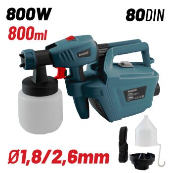   BORMANN Lite elektromos HVLP FestékSZÓRÓ Pisztoly 800 W, 1,8 m TÖMLŐ, 800 ml, 80 din, Φ1,8/2,6 mm (BPG9100)