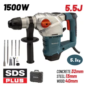   BORMANN Pro Fúrókalapács SDS-Plus 1500 W, 5,5 J, fúrószárakkal és vésőkkel (BPH4000)