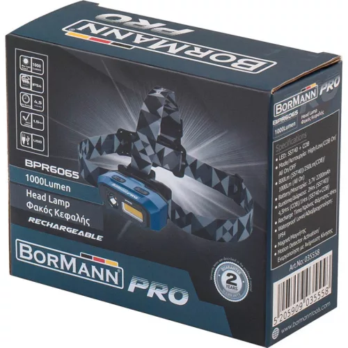 BORMANN Pro Fejlámpa mozgásérzékelős kapcsolással, 1000 lm, 2200 mAh Li-ion akkumulátorral, IP54 (BPR6065)