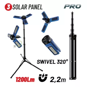   BORMANN Pro Munkalámpa napelemes és USB-töltéssel, 1200 lm, 2600 mAh, mágnessel és 2,2 m-es állvánnyal (BPR6070)