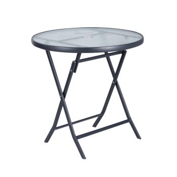   BORMANN KÜLTÉRI ÖSSZEHAJTÓ ASZTAL, SZÜRKE FÉM KERET ÉS ÜVEG FELÜLET, Φ60x72cm (BSP1160)