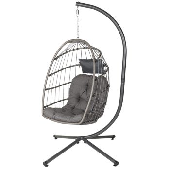   BORMANN Fűggő fotel, ratan, párnával, 95x95x196cm, Max 130Kg, szürke (BSP1166)