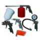 Dedra Pneumatikus készlet 5db, felültöltős festékszóró pisztoly, alultöltős festékszóró pisztoly, levegőfújó pisztoly, pumpáló nyomásmérővel, spiráltömlő (A532009)