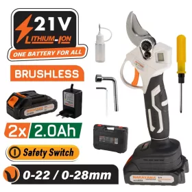   NAKAYAMA AKKUMULÁTOROS METSZŐOLLÓ KÉSZLET 21V, SZÉNKEFE NÉLKÜLI MOTOR, KAPACITÁS 0-22/28mm, 1kg, 2x2Ah Li-Ion,(EC1250)