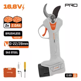  NAKAYAMA PRO Akkus metszőolló 16,8 V, szénkefementes, 28 mm vágáskapacitás, 2×2 Ah akkuval (EC1428)