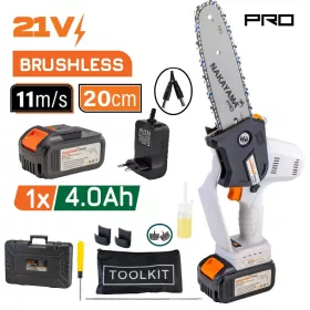  NAKAYAMA PRO Akkumulátoros szénkefementes mini láncfűrész, 21V, 20 cm, 4.0Ah, kofferben (EC1550)