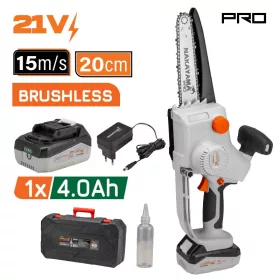   NAKAYAMA PRO Akkumulátoros mini láncfűrész (egykezes), 21V, szénkefementes, 20 cm, 4.0Ah, kofferben (EC1600)