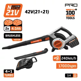   NAKAYAMA PRO Akkus lombszívó és lombfúvó 42 V, szénkefementes, 288 km/h, 2×4 Ah akkuval (EC1715X44)