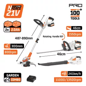   NAKAYAMA Pro Kertigép készlet 3 géppel: akkus lombfúvó, sövényvágó és szegélynyíró, 21 V, 2 × 2,0 Ah akkuval és töltővel (EC1740X22T3)