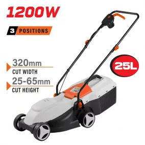   NAKAYAMA Elektromos fűnyíró 1200 W, 32 cm vágásszélesség, 25 literes fűgyűjtővel  (EM3220)